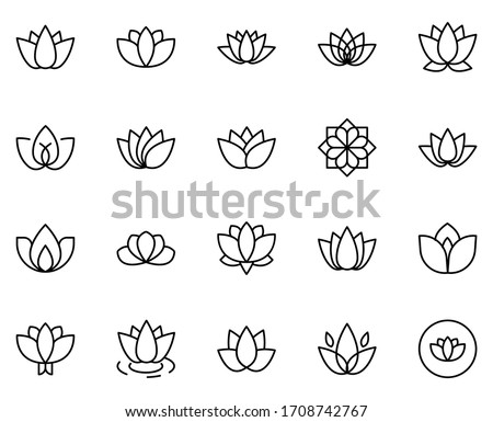 Lotus line icon set. Collection of high quality black outline logo for mobile concepts and web apps. Lotus set in trendy flat style. Vector illustration on a white background