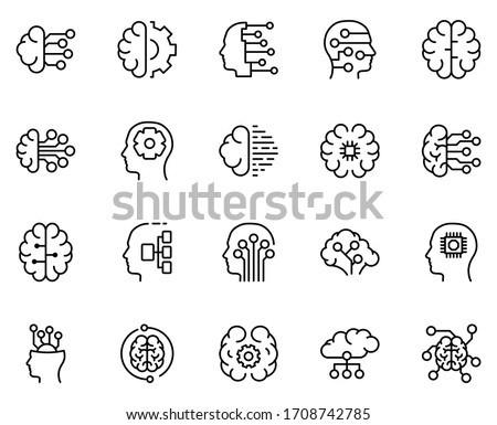 Machine learning icon set. Collection of high quality outline web pictograms in modern flat style. Black machine learning symbol for web design and mobile app on white background. Line logo EPS10