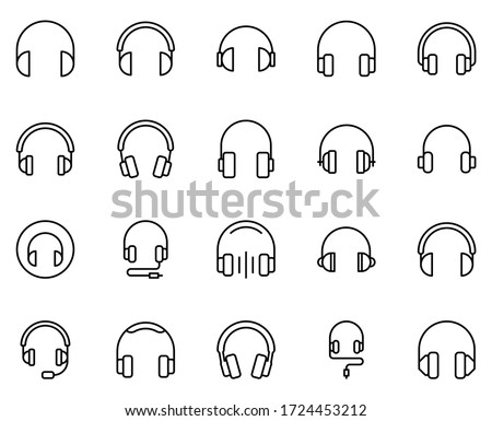Headphones icon set. Collection of high quality outline web pictograms in modern flat style. Black Headphones symbol for web design and mobile app on white background. Line logo EPS10