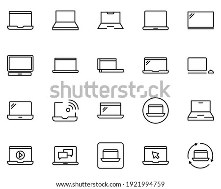 Line laptop icon set isolated on white background. Outline electronics symbols for website design, mobile application, ui. Collection of device pictogram. Vector illustration, editable strok. Eps10