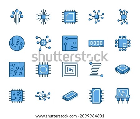 Microchip icon set. Collection of high quality outline web pictograms in modern flat style. Color electronics symbol for web design and mobile app on white background. Line logo EPS10