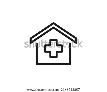 Line hospital icon isolated on white background. Outline symbol for website design, mobile application, ui. Hygiene pictogram. Vector illustration, editorial stroсk. 