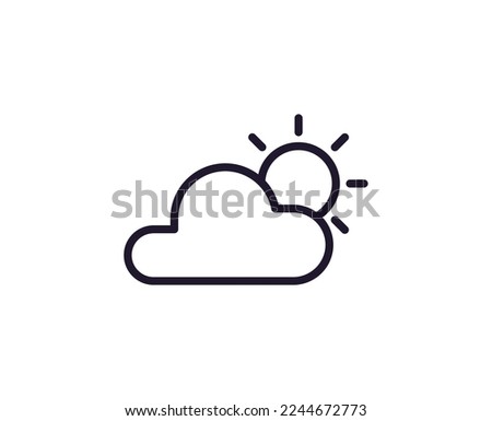 Farm and agriculture symbol. Vector outline pictogram in line style. Editable stroke for UI, adverts, online shops. Isolated line icon of sun behind clouds 