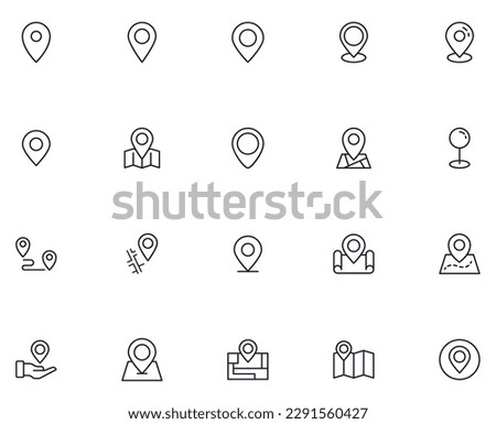 Map pin concept. Collection of modern high quality pin line icons. Editable stroke. Premium linear symbol for web sites, flyers, banners, online shops and companies. 