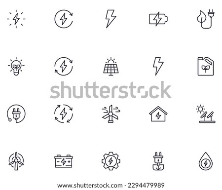 Energy concept. Collection of modern high quality РРР line icons. Editable stroke. Premium linear symbol for web sites, flyers, banners, online shops and companies. 