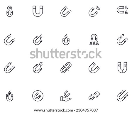 Collection of modern magnet outline icons. Set of modern illustrations for mobile apps, web sites, flyers, banners etc isolated on white background. Premium quality signs.  