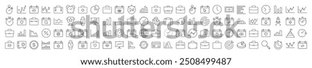 Pack of Business Related Line Icons. Editable Stroke for Design, Web Sites, Apps, Cards. Contains Linear Images of Briefcase, Clock, Startup, Analyzing, Management