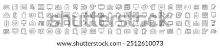 Line Icon Set of Documents. Contains Icons of Presentation Board, Clipboard, Contract that Can Be Used for Design of Cards, Posts, Apps, Web Sites