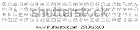 Business Line Icon Set. Modern Collection for Design, Web Sites, Apps, Cards. Contains Linear Images of Briefcase, Clock, Startup, Analyzing, Management