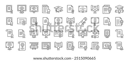 Award, Diploma, Certificate Icon Set for UI, Placards, Books, Apps. Editable Stroke. Suitable for Web Sites, Books, Cards, Apps