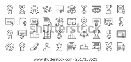 Bundle of Line Icons of Award and Diploma. Editable Stroke. Minimalistic Linear Pictogram for Design of Cards, Apps, Banners, Posts