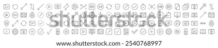 Arrows, Checkmark, Plus, Picture Related Line Icon Collection. Editable Stroke. Perfect for Infographics, Articles, Books, Flyers, Banners