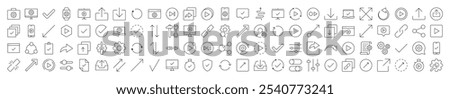 Arrows, Share, Check, Turn, Download, Settings Outline Simple Linear Image Collection. Editable Stroke. Suitable for Web Sites, Books, Cards, Apps