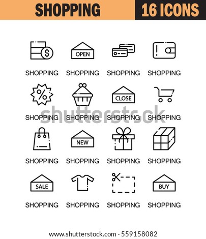 Shopping flat icon set. Collection of high quality outline symbols for web design, mobile app. Vector thin line icons or logo of shopping