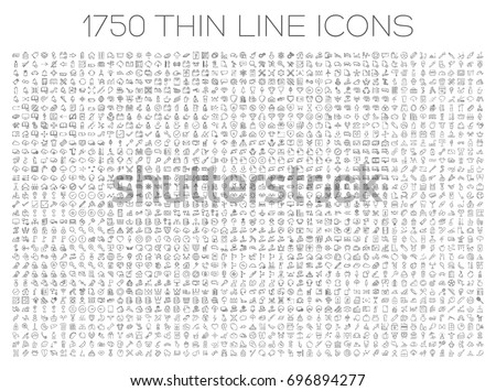 Exclusive icon set. 1750 thin line signs of food, medical, business, travel. Collection of high quality symbols for web design, mobile app, infographic. Pack of minimalistic logo on white background. 