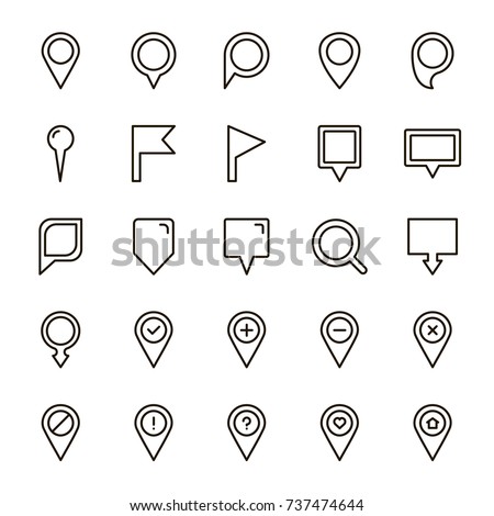 Pin icon set. Collection of high quality outline technology pictograms in modern flat style. Black map pin symbol for web design and mobile app on white background. Map marker line logo.