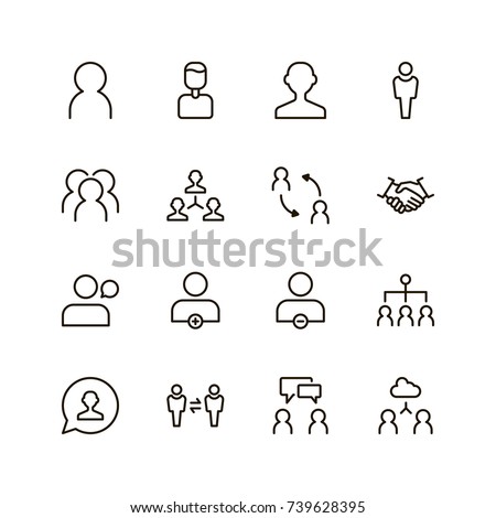 User icon set. Collection of high quality outline people pictograms in modern flat style. Black profile symbol for web design and mobile app on white background. Man line logo.