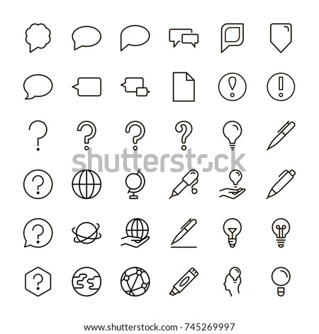 Information icon set. Collection of high quality outline info pictograms in modern flat style. Black information technology symbol for web design and mobile app on white background. Help line logo.