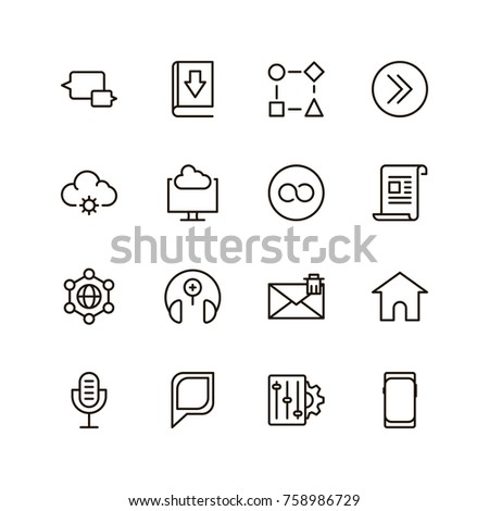 Communication icon set. Collection of high quality outline phone pictograms in modern flat style. Black email symbol for web design and mobile app on white background. Media line logo.