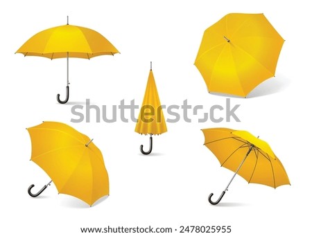 Set of umbrellas. Umbrella icon vector set. Set of yellow color umbrella illustrations. Yellow isolated and realistic umbrella.