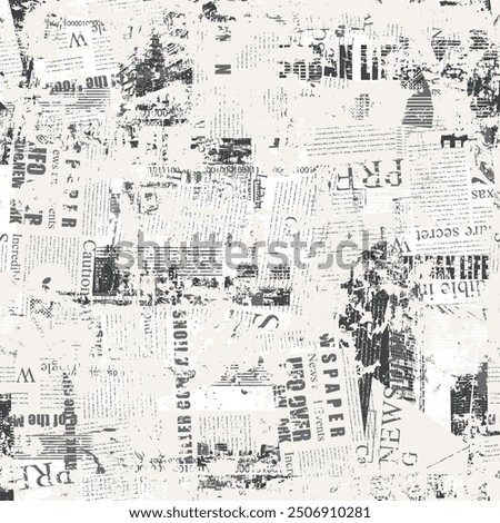 Newspaper paper grunge newsprint patchwork seamless pattern background. Newspapers in patchwork style. Beige and gray. notebook sheets, old newspaper.