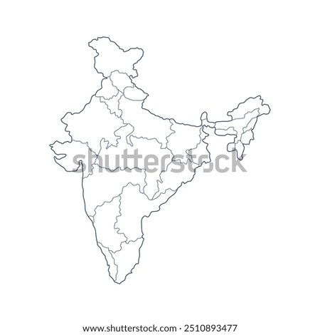 Indian map with regional states vector illustration background. Detailed map of India with States administrative divisions. Political India map vector illustration.