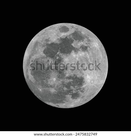 Realistic moon vector isolated on black background. Full moon illustration. Detailed Luna. Super moon in dark background.