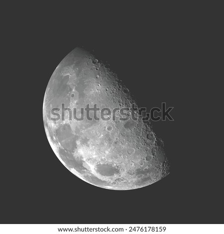 Realistic moon vector isolated on black background. Half moon illustration. Detailed Luna. Super moon in dark background.