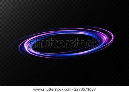 Magic fantasy portal. Round light frame, Futuristic teleport. light effect. Blue, purple, neon lights illuminate the night scene with sparks on a transparent background. Light effect of an empty podiu