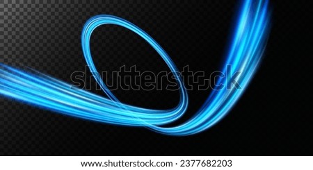 Abstract light lines of speed movement, blue colors. Light everyday glowing effect. semicircular wave, light trail curve swirl, optical fiber incandescent png. EPS10