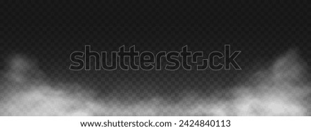 Fog or smoke, white smog clouds on floor, isolated transparent special effect. Vector illustration, morning fog over land or water surface, magic haze.