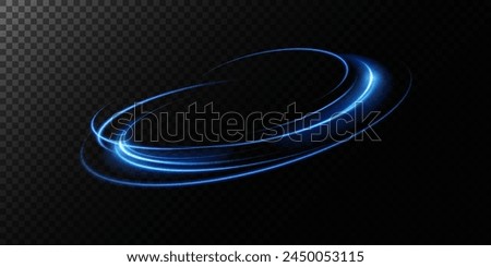 Abstract light lines of speed movement, blue colors. Light everyday glowing effect. semicircular wave, light trail curve swirl, optical fiber incandescent png. EPS10	