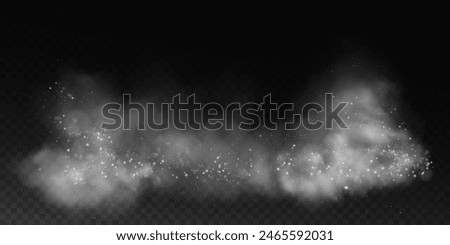 Fantastic smoke background. Purple magic smoke with glitter and small particles of twinkling stars, fog with glowing particles, multicolored steam with stardust.  Vector illustration.
