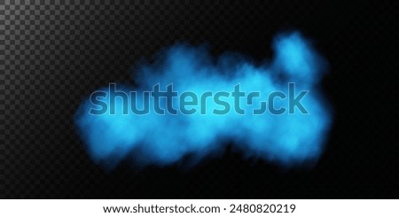 Fog or smoke, blue smog clouds on floor, isolated transparent special effect. Vector illustration, morning fog over land or water surface, magic haze.	