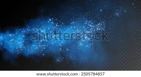 Fantastic smoke background. Magic smoke with glitter and small particles of twinkling stars, fog with luminous particles, blue vapor with stardust. Vector illustration.	