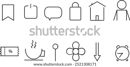 Vector illustration in modern thin line style icons. flower, oclock, cup, ticket, home, man. Simple outline icons