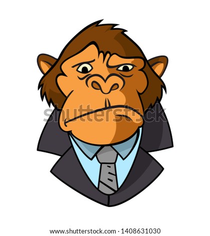 Mascot icon illustration of head of a well-groomed gorilla, ape, primate, wearing business suit and tie on isolated background in retro style. - Vector detective illustration.