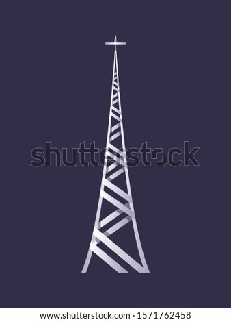 Wireless tower. Tv radio network communication satellite antena signal vector pictures. Communication tower. Cellular broadcasting tv wireless radio antena satellite construction