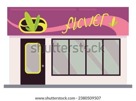 Facade store or shop exterior. Street business building front isolated on white background. Can use for pharmacy, bistro cafe or retail. Colorful vector illustration in cartoon flat style