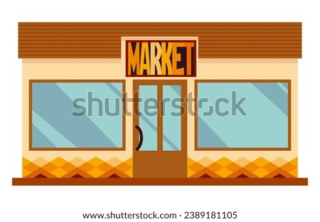 Facade store or shop exterior. Street business building front isolated on white background. Can use for pharmacy, bistro cafe or retail. Colorful vector illustration in cartoon flat style