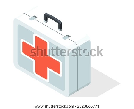 First aid isometric icon, medical tool. Pharmaceutical or medicine production. Isometric vector illustration