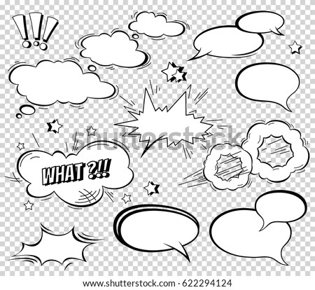 Big Set of Cartoon, Comic Speech Bubbles, Empty Dialog Clouds in Pop Art Style. Vector Illustration for Comics Book , Social Media Banners, Promotional Material.