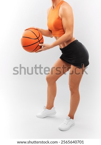 Similar – Image, Stock Photo Slim sportswoman with basketball on stairs