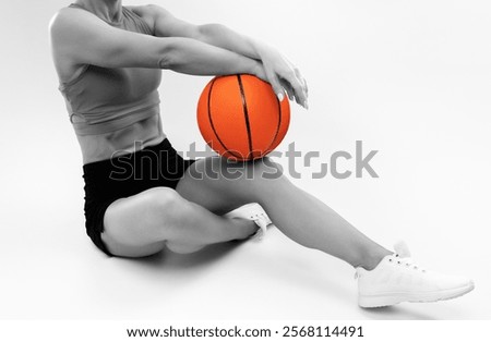 Similar – Image, Stock Photo Slim sportswoman with basketball on stairs