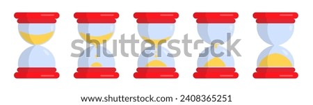 A set of hourglasses that symbolize waiting or loading in flat style. Vector sandglass