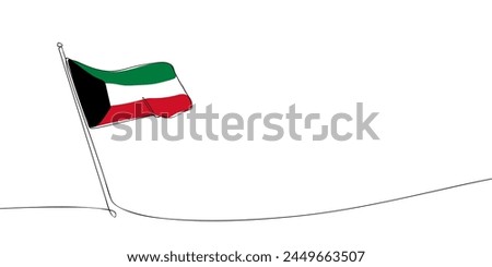 A single line drawing of a Kuwait flag. Continuous line State of Kuwait icon. One line icon. Vector illustration