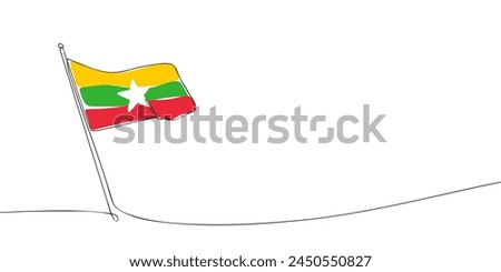 A single line drawing of a Myanmar flag. Continuous line Republic of the Union of Myanmar icon. One line icon. Vector illustration