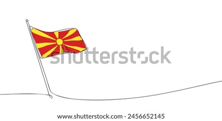 A single line drawing of a North Macedonia flag. Continuous line Republic of North Macedonia icon. One line icon. Vector illustration