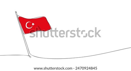 A single line drawing of a Turkey flag. Continuous line Republic of Turkey icon. One line icon. Vector illustration