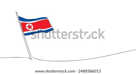 A single line drawing of a North Korea flag. Continuous line Democratic People's Republic of Korea icon. One line icon. Vector illustration